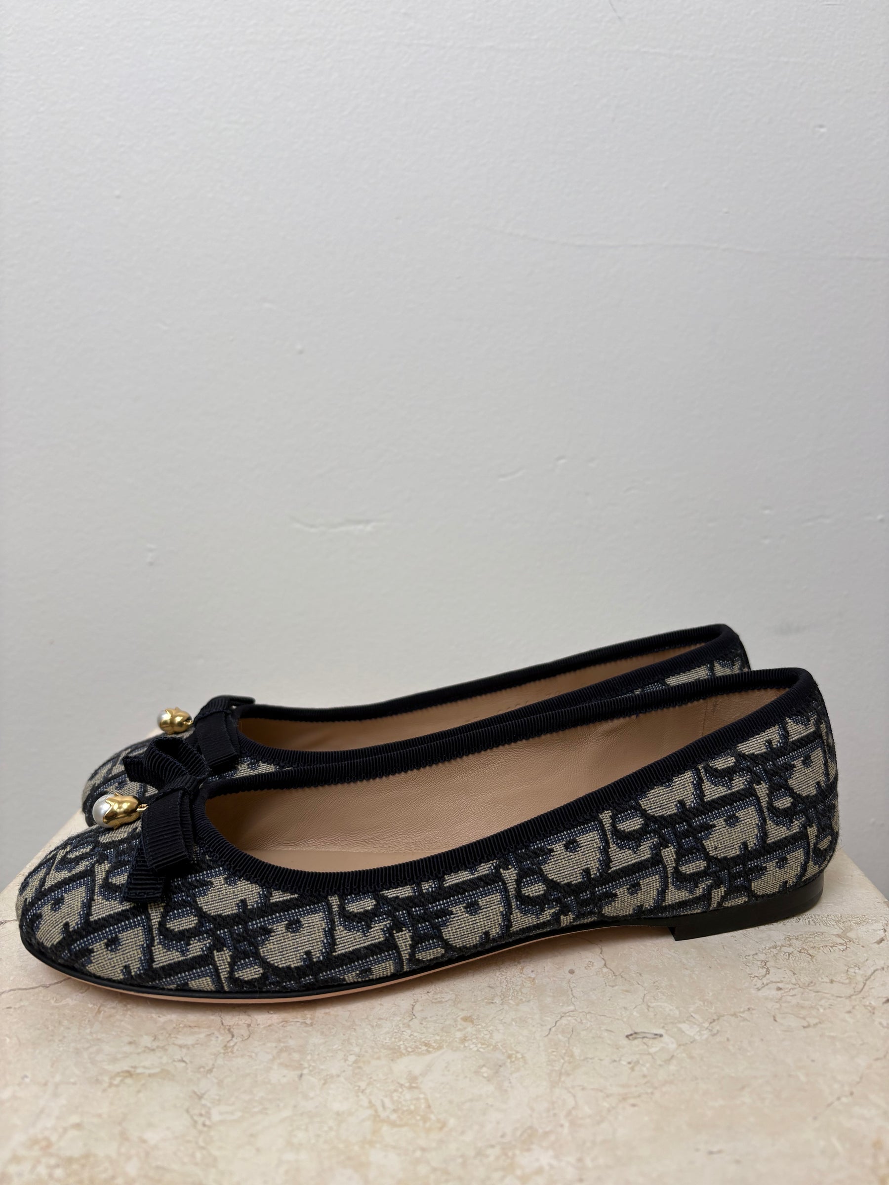 Dior Navy Oblique Canvas Ballet Flats, 38