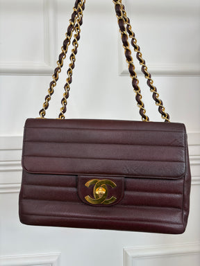 Chanel Vintage Burgundy Flab Bag With Horizontal Quilting
