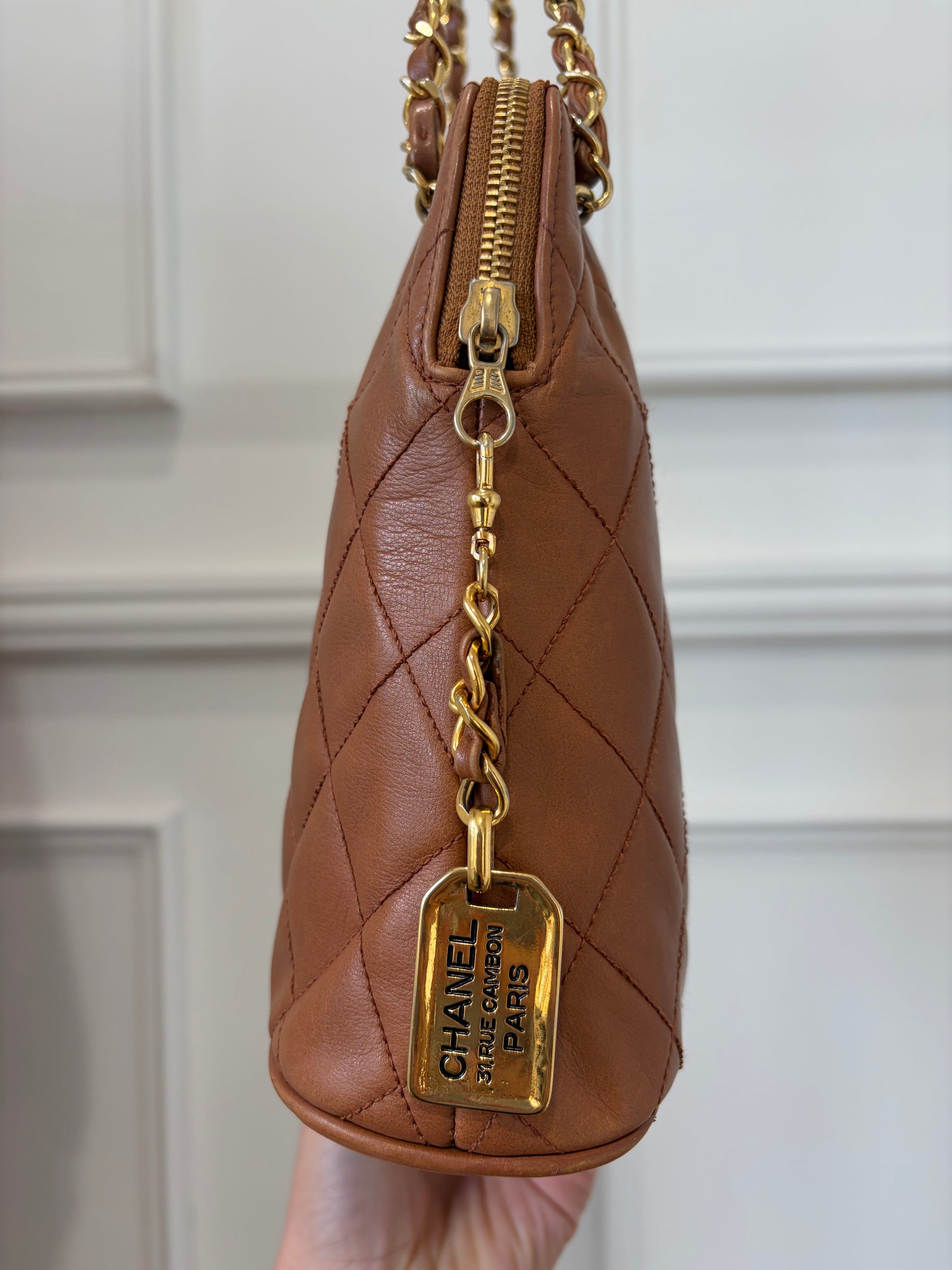 Chanel Tan Quilted Leather Dome Chain Shoulder Bag