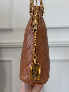 Chanel Tan Quilted Leather Dome Chain Shoulder Bag