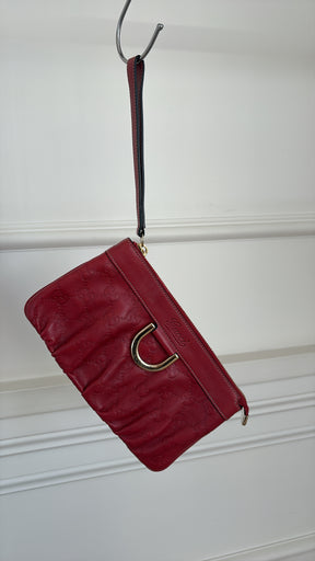 Gucci Red Monogram Embossed leather Wristlet Pouch