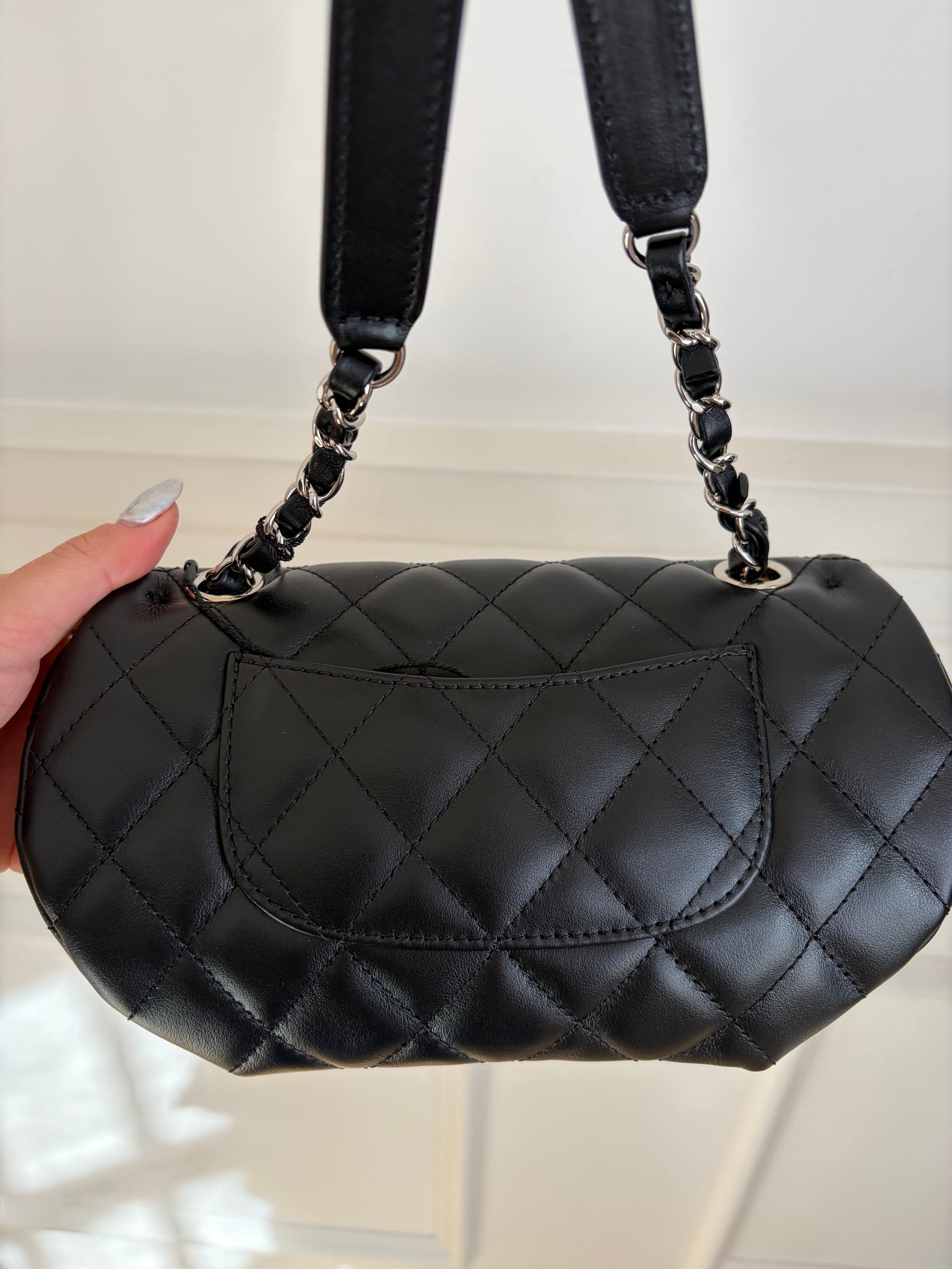 Chanel Uniform Black Lambskin Leather Waist Bag