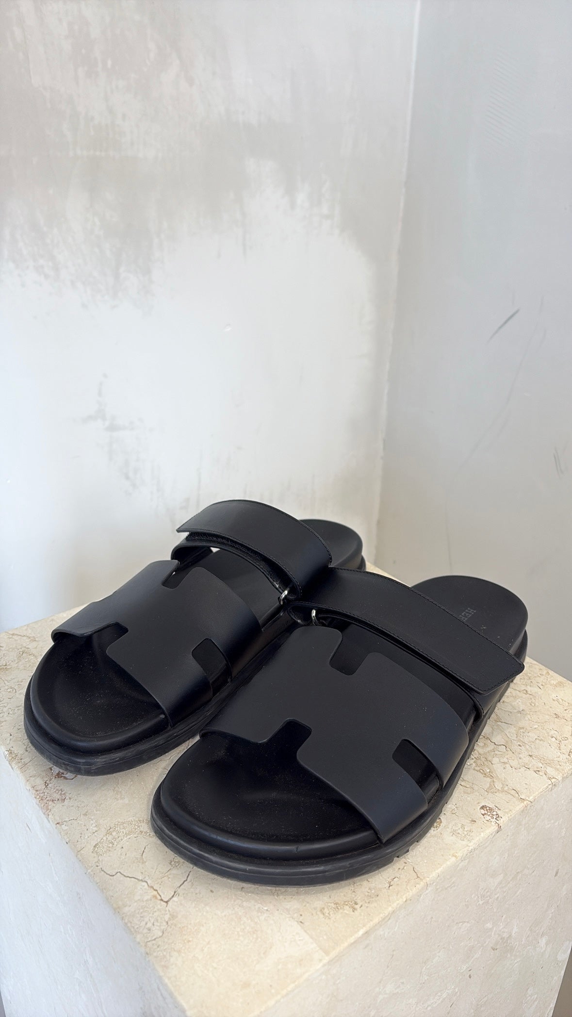 Hermès Men's Black Chypre Sandals, 42