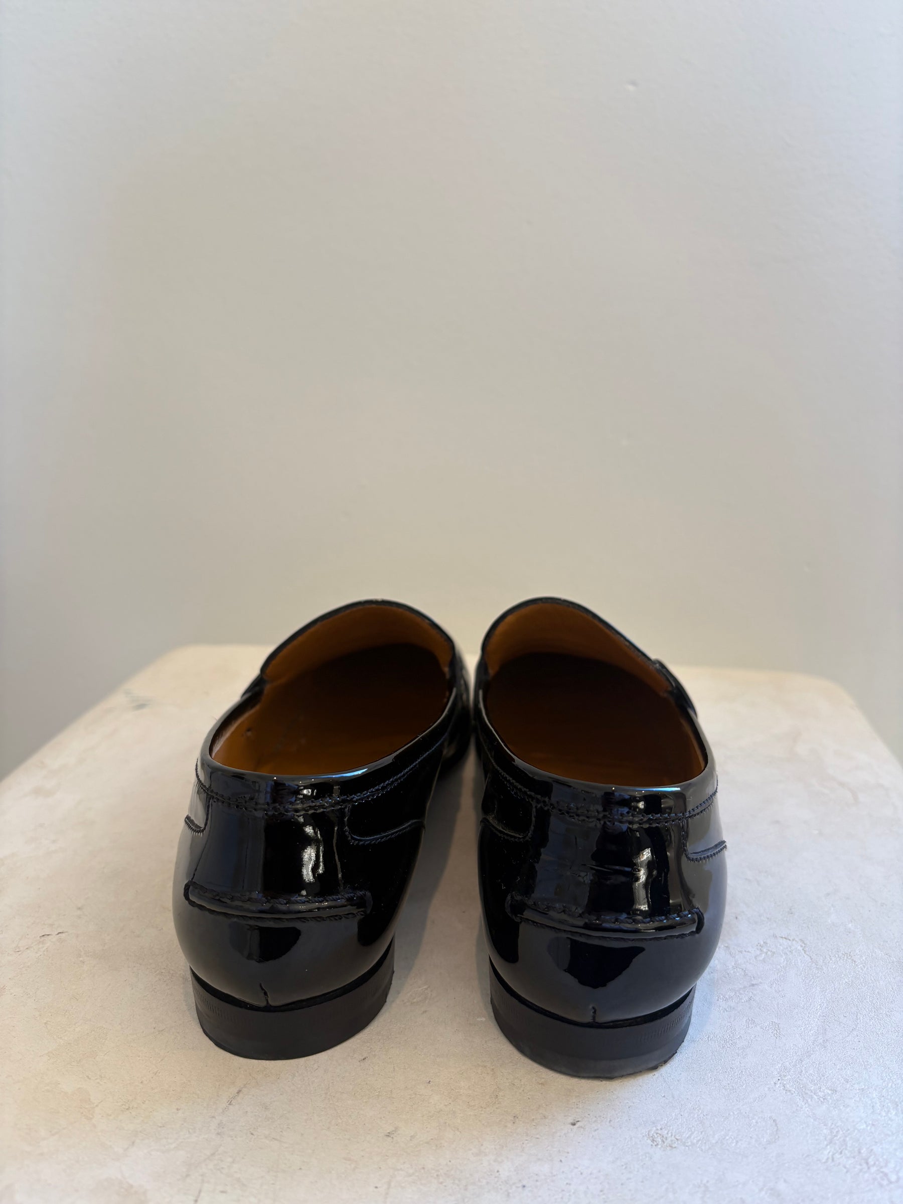 Gucci Black Pantent Loafers, 39
