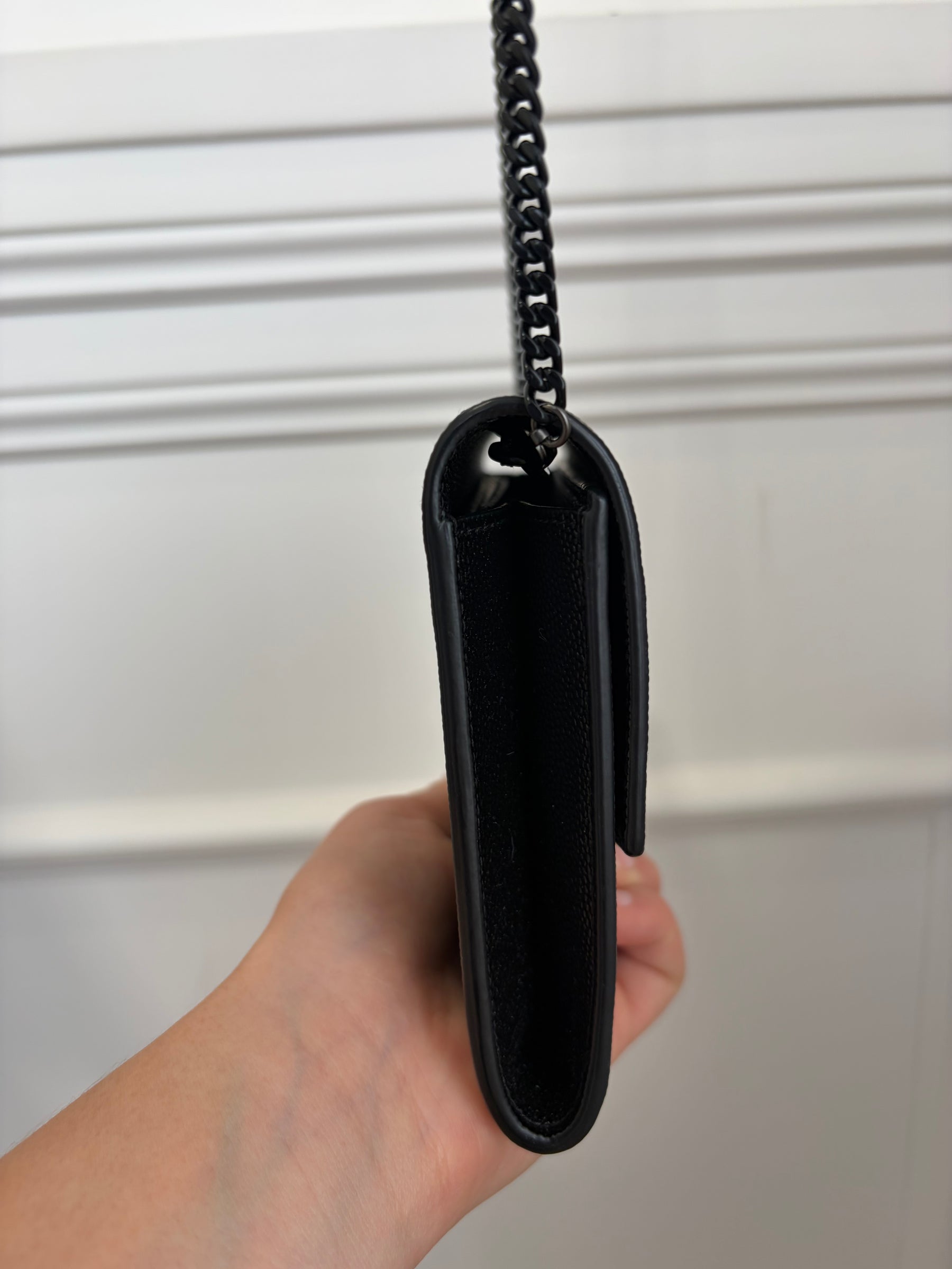 Saint Laurent Black Grained Leather Envelope Flap Chain Bag Black HW
