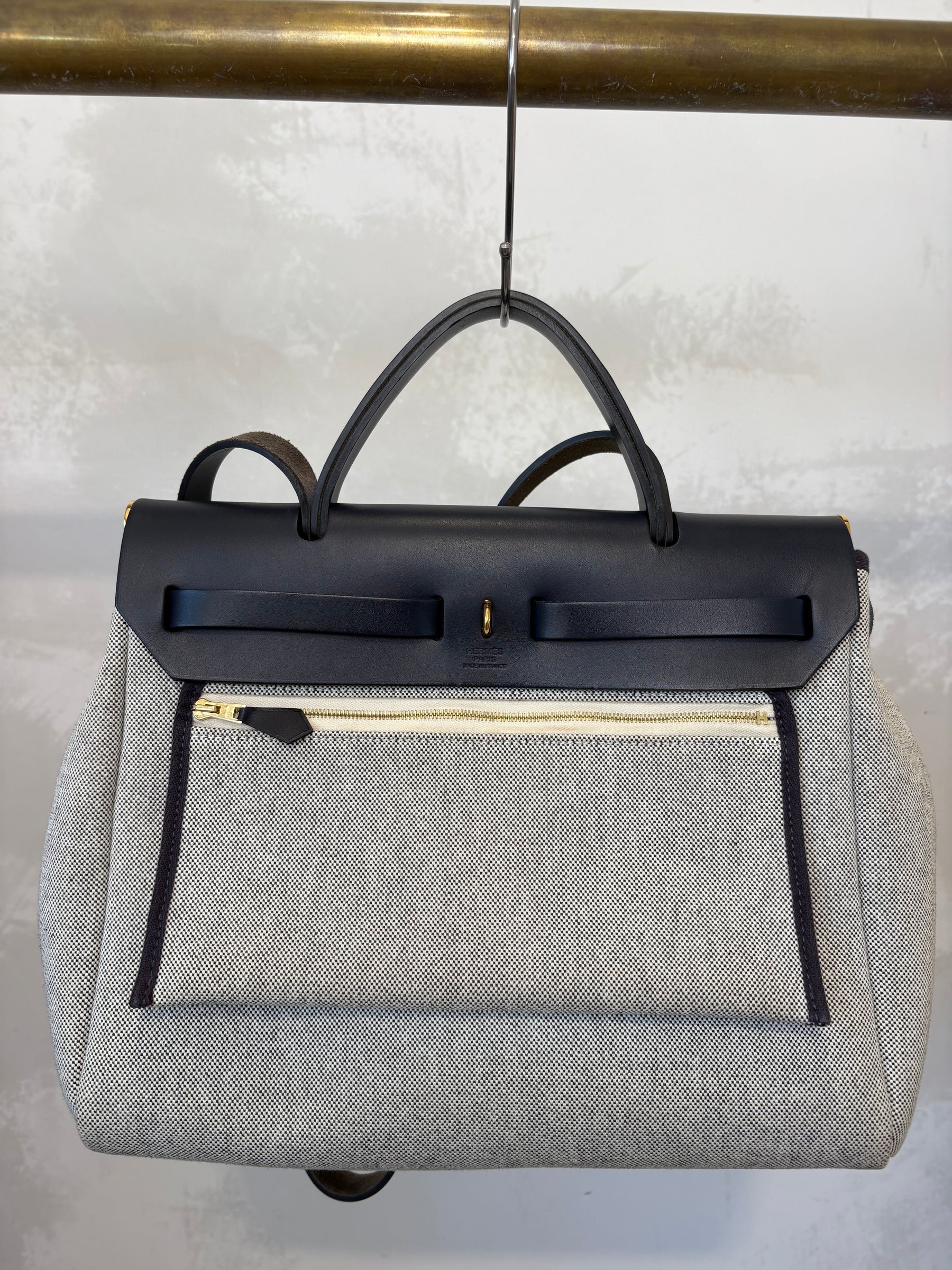 Hermès Navy Leather and Ecru 'Plume CC Circuit' Herbag 31