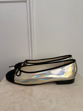 Chanel Ballet Flats Silver & Black Bicolor, 38C
