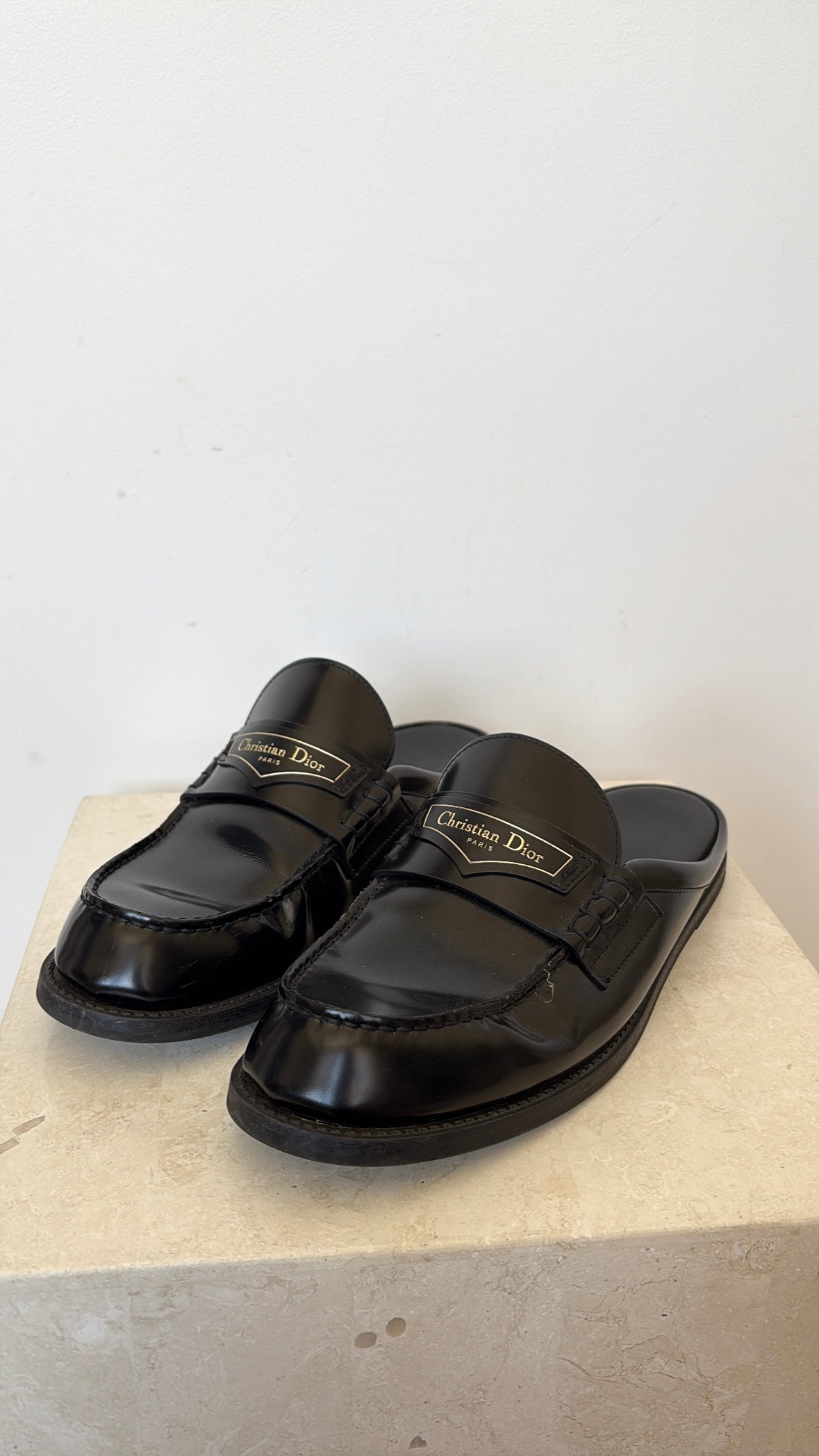 Dior Black Leather Backless "Boy"  Mule Loafer, 39 D