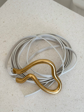 Bottega Veneta White Leather Gold Buckle Wrap belt