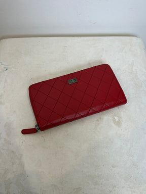 Chanel Red Quilted Leather Zip Around Reissue Wallet