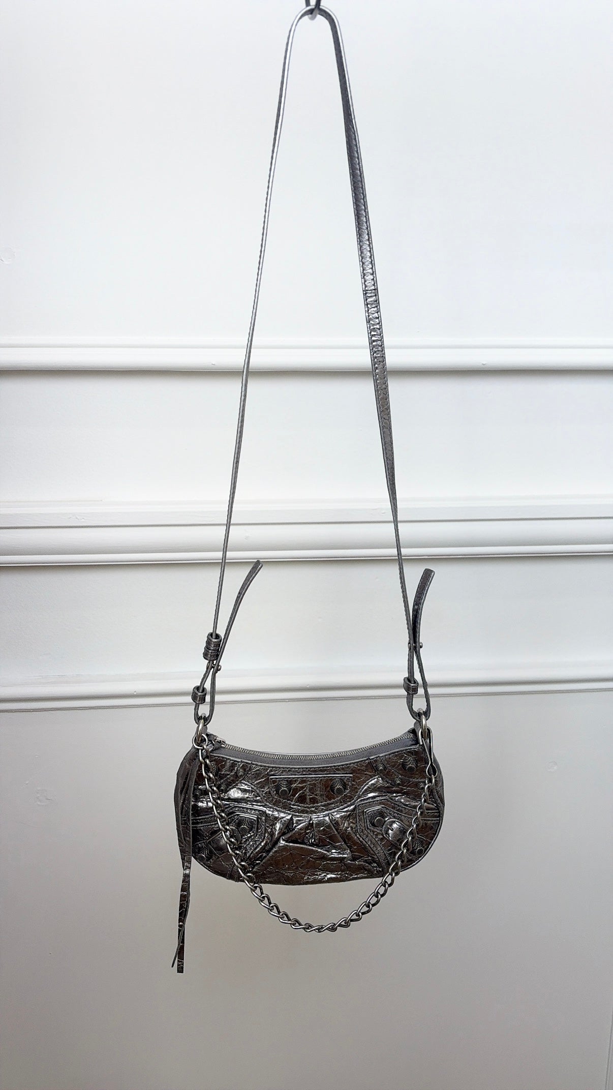 Balenciaga Metalic silver Pochette Crinkled Lambskin
