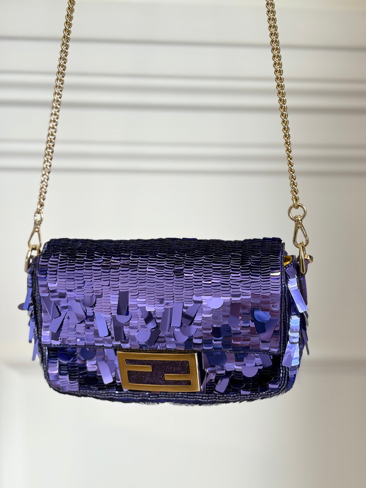Fendi Purple Sequined Mini Baguette