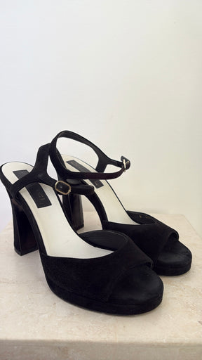 Chanel Black Suede Andle Sstrap Sandal, 39.5