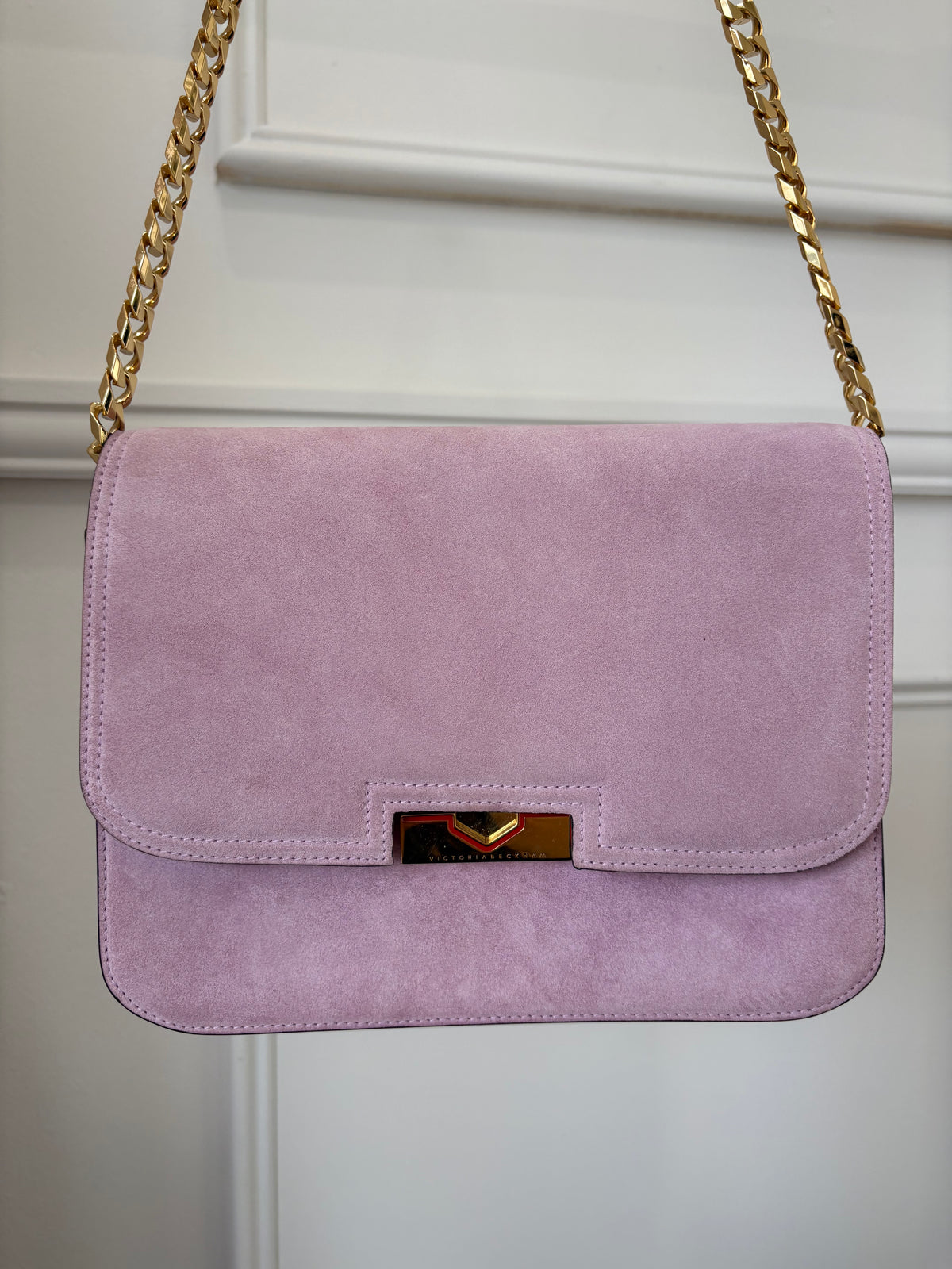 Victoria Beckham Mauve Suede Chain Shoulder Bag