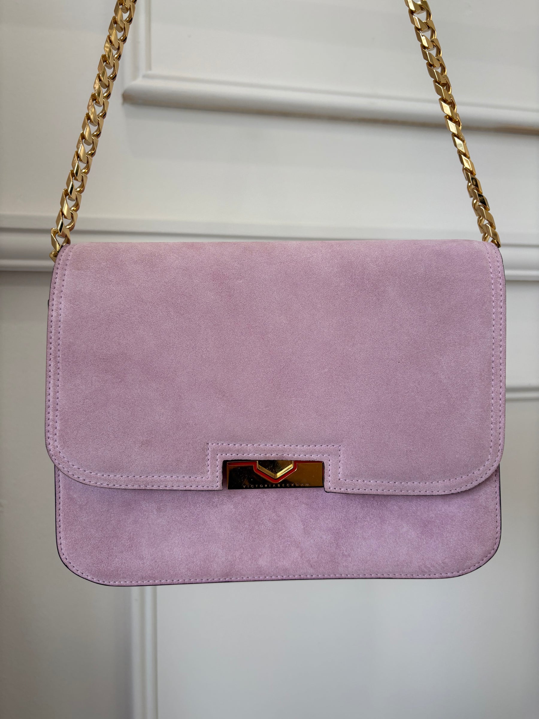 Victoria Beckham Mauve Suede Chain Shoulder Bag
