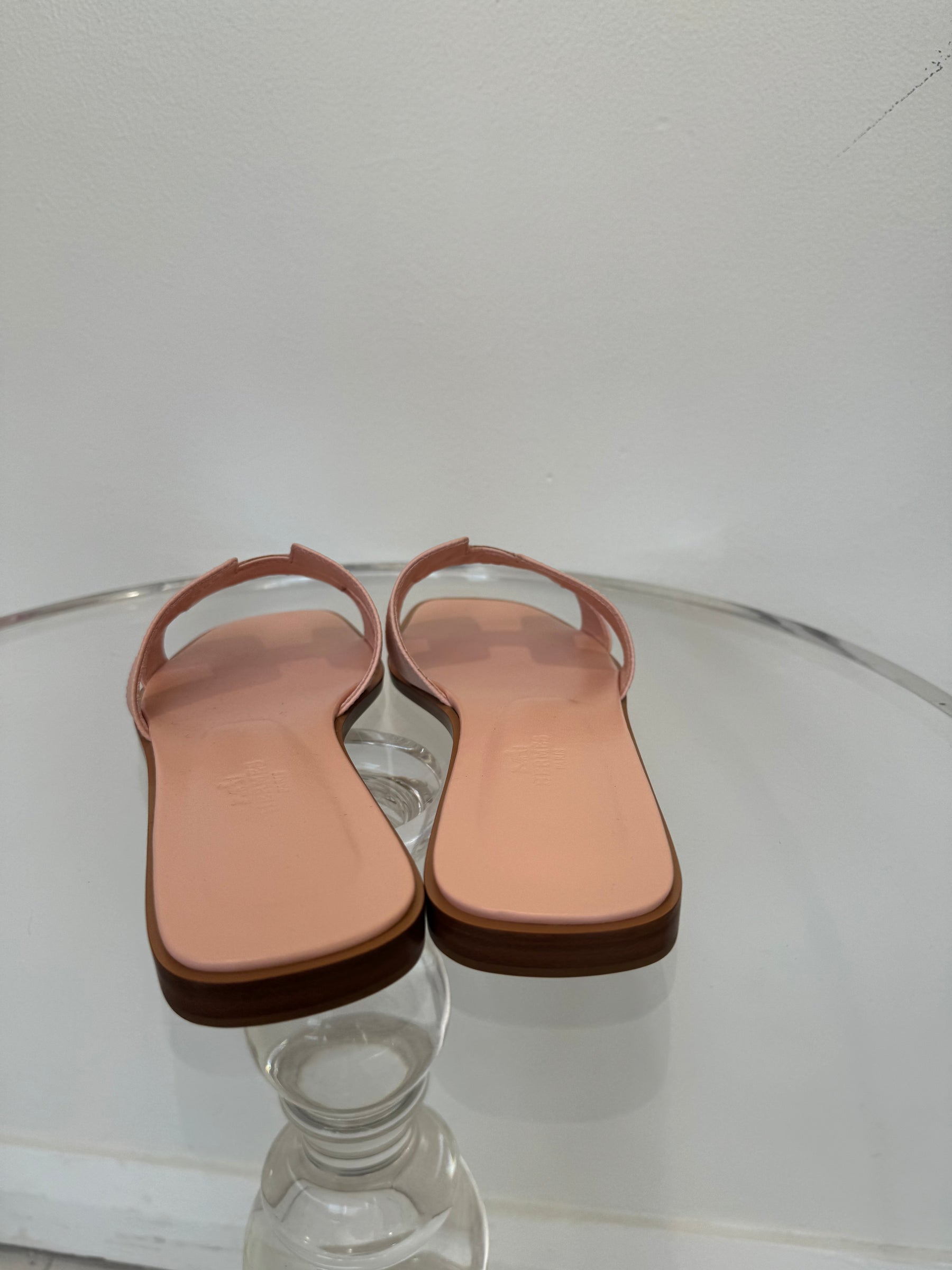 Hermès Rose Pale Epsom Leather Oran Slides, 37.5