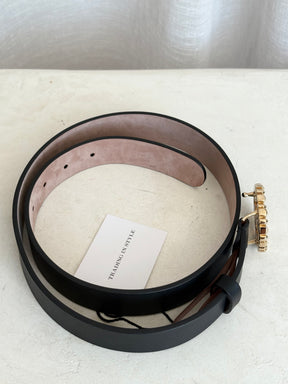 Gucci Black Leather Belt Gold GG, 85-34
