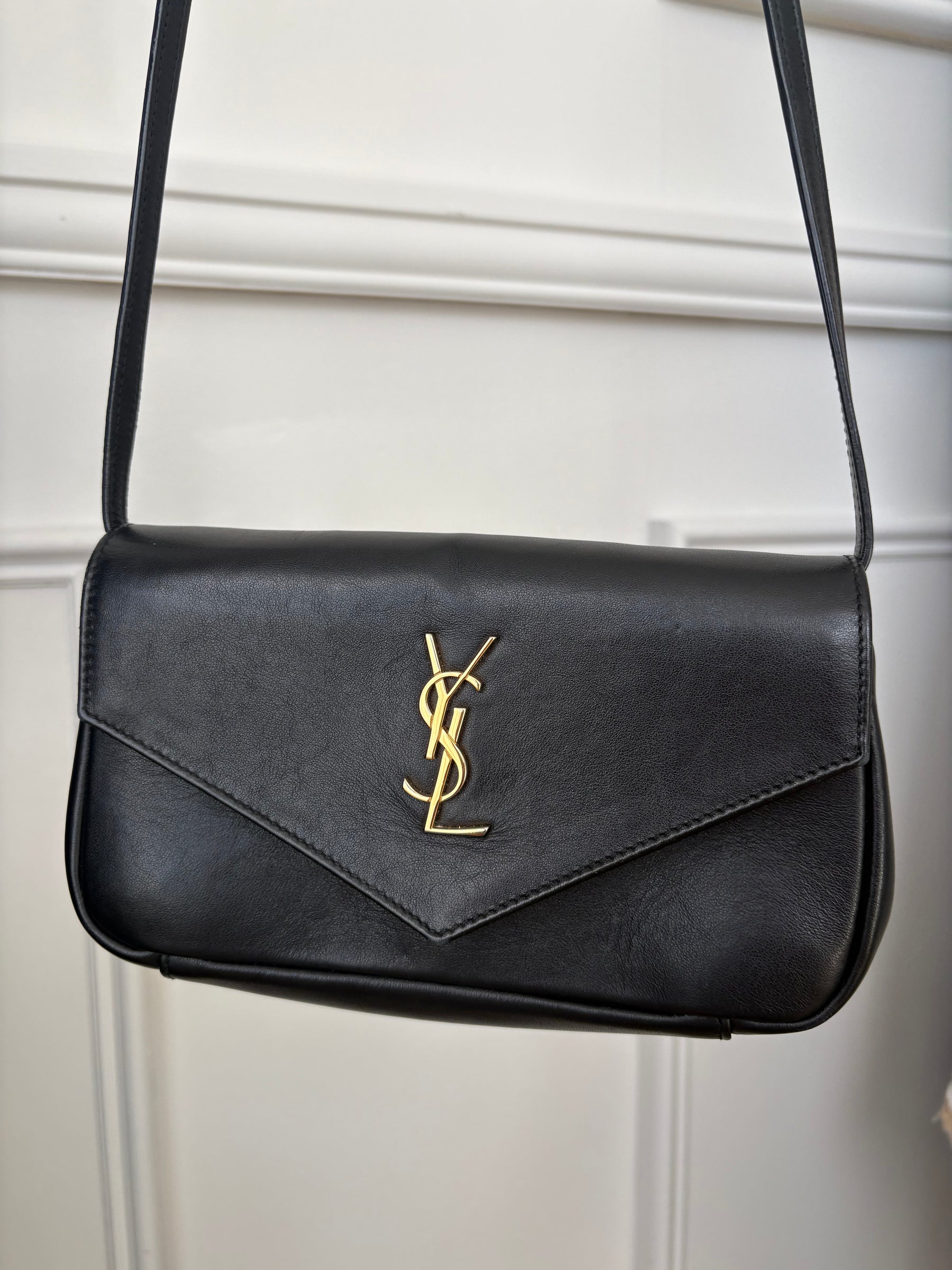 Saint Laurent Black Leather Envelope Crossbody bag