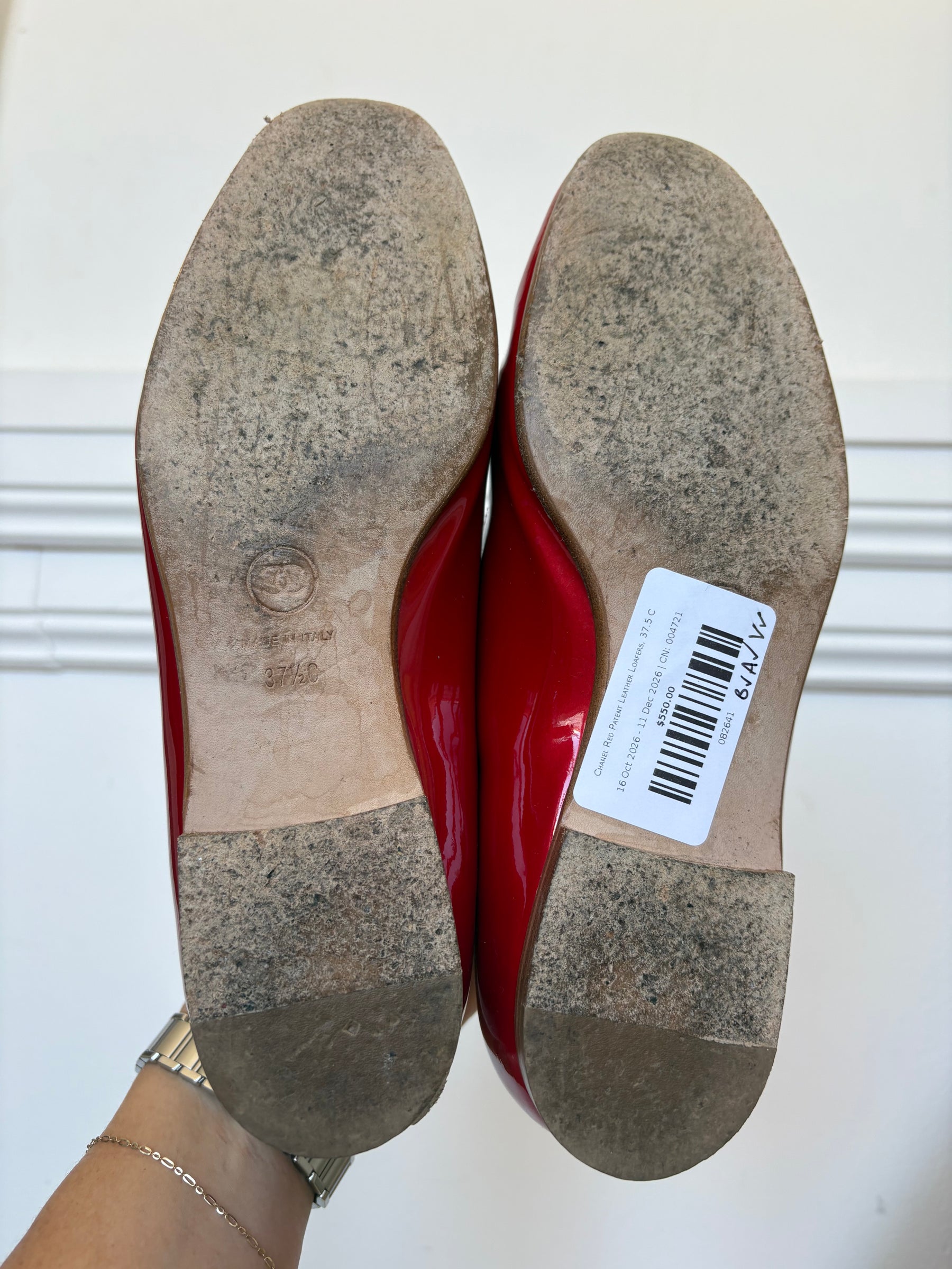 Chanel Red Patent Leather Loafers, 37.5 C