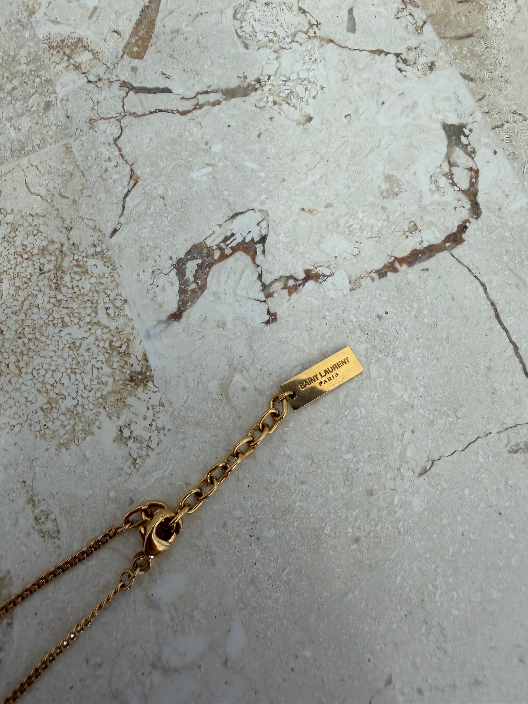 Saint Laurent Gold Tone Logo Charm Bracelet