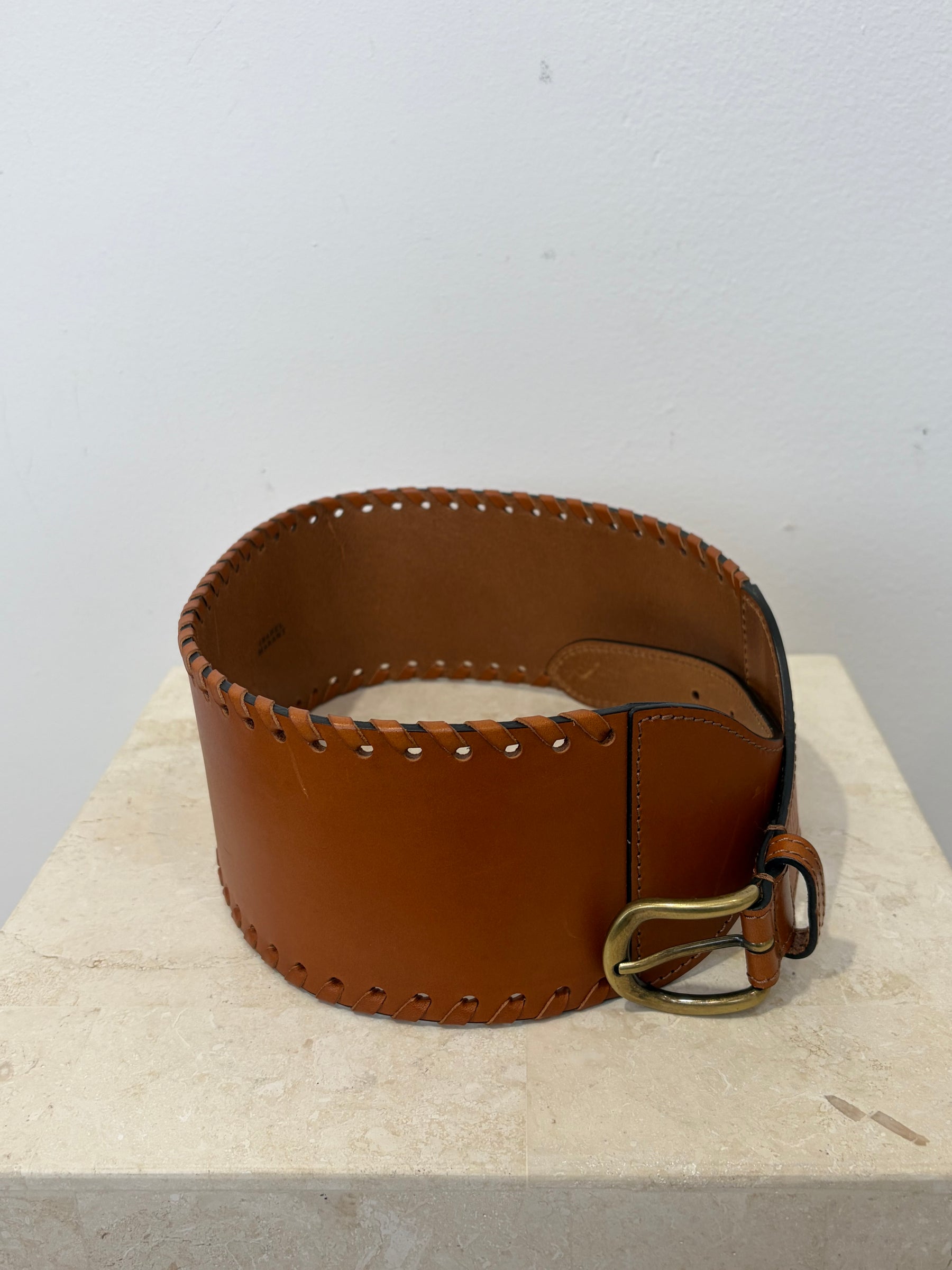 Isabel Marant Tan Leather Whipstitch Waist Belt, 80