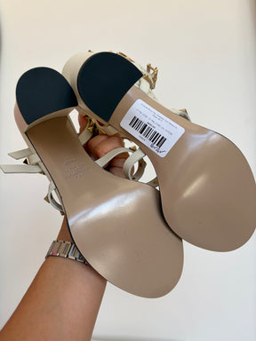 Valentino Block Heel Garavanie Cage Sandals In Cream, 40.5