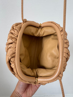 Bottega Veneta Mini Woven Clutch Almond