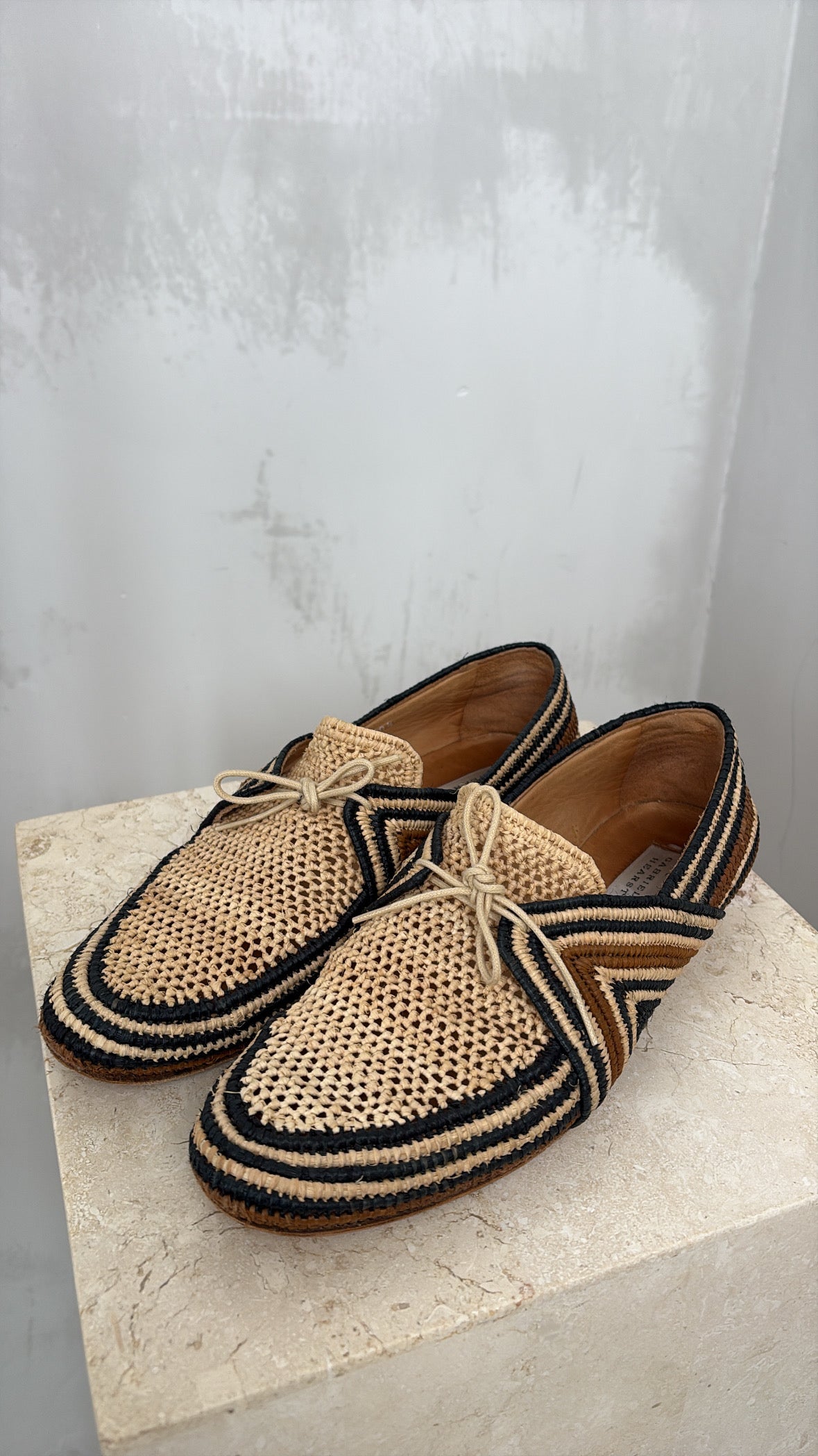 Gabriella Hearst Natural and Black Raffia Boat Shoes, 40.5