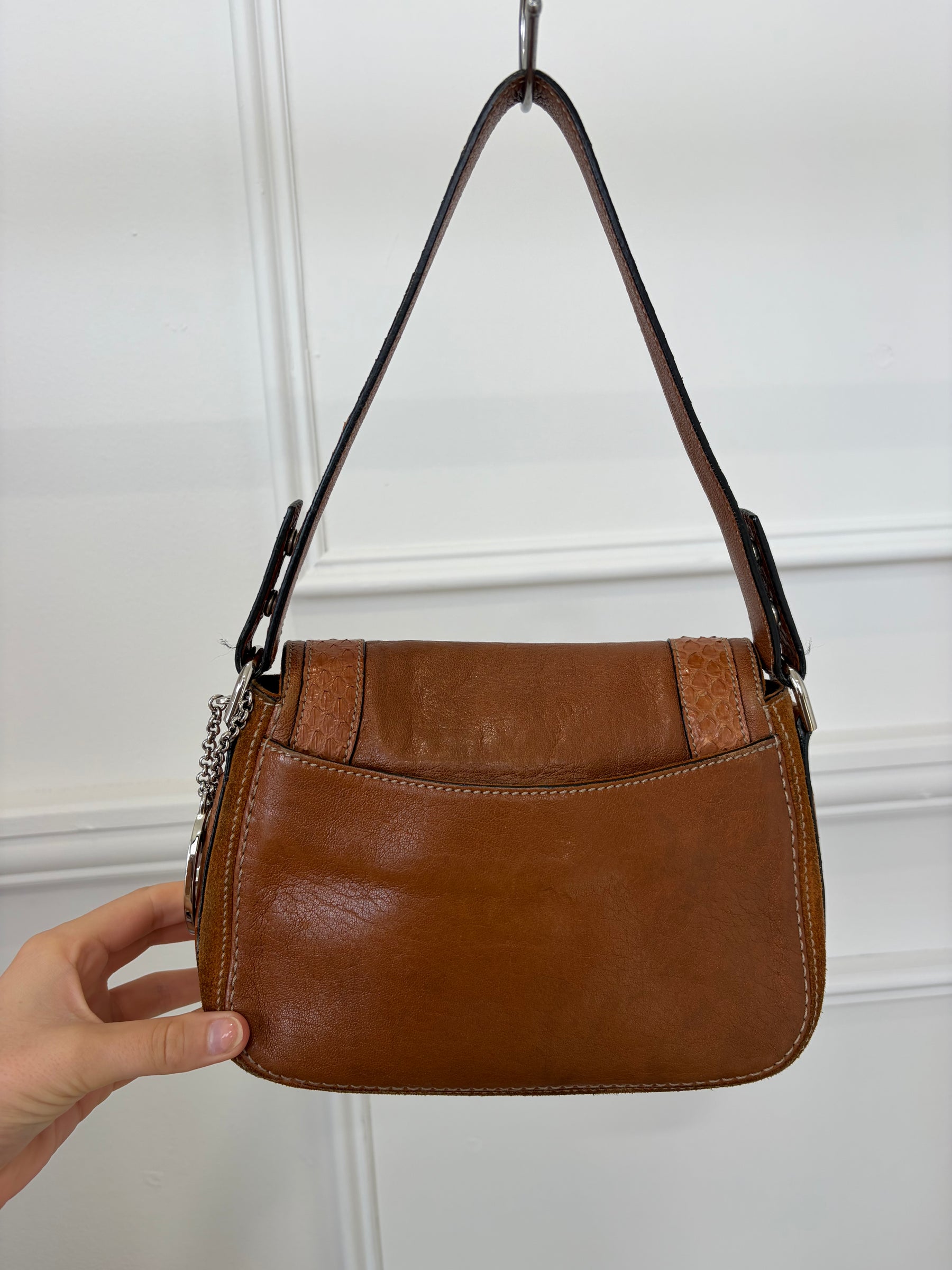 Cartier Tan Python Embossed Leather and Suede Shoulder Bag