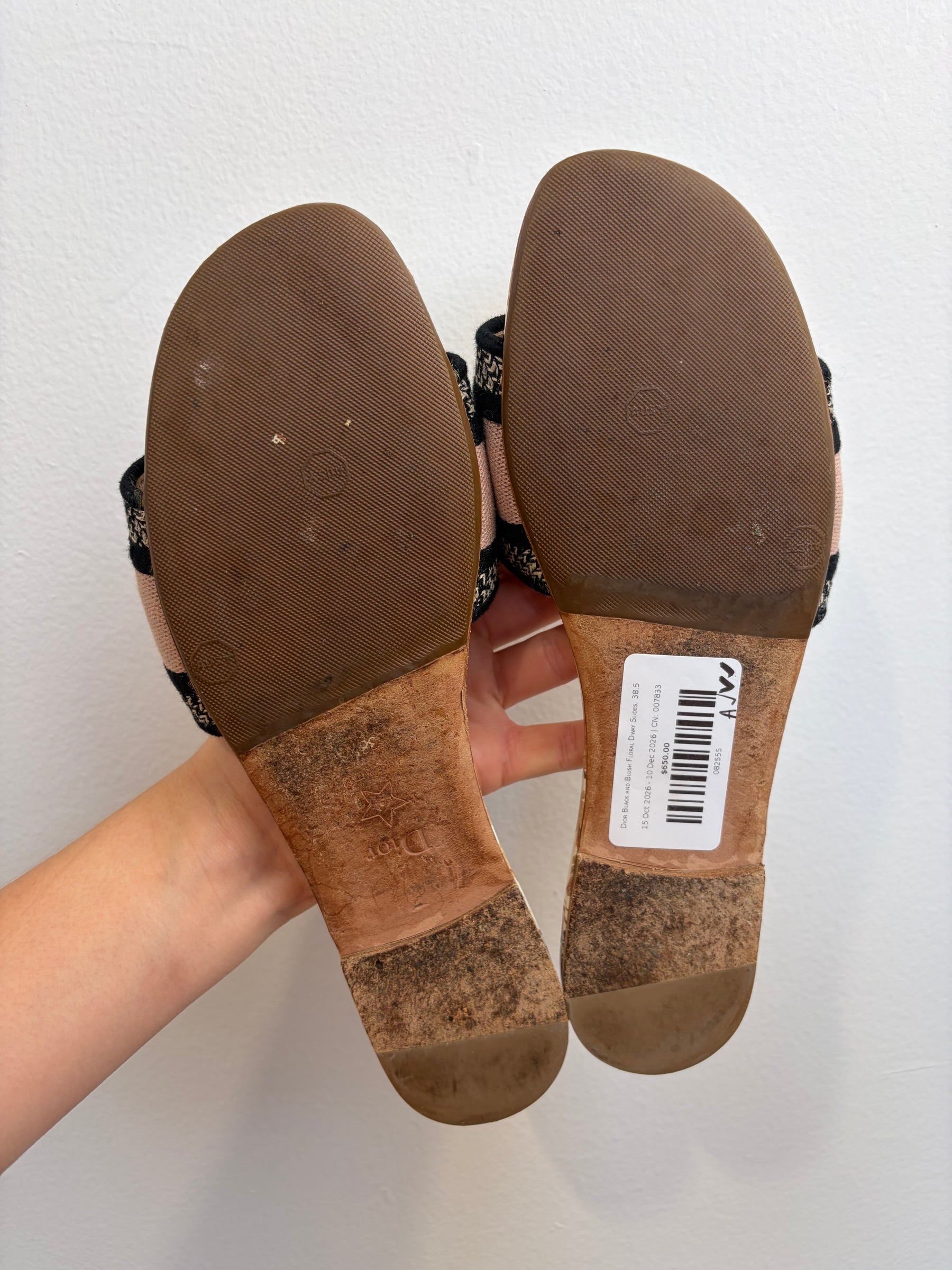Dior Black and Blush Floral Dway Slides, 38.5