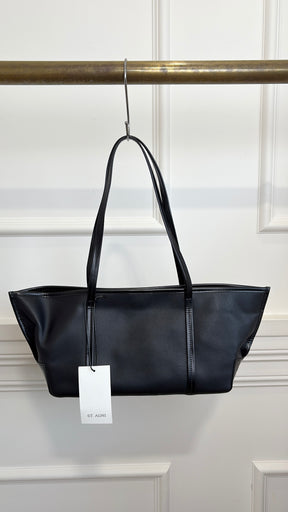 St Agni. Black Leather Slim Bateau Tote