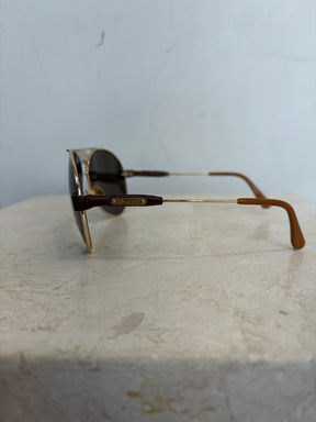 Chloé Gold and Leather Logo Arm Aviator Sungalsses