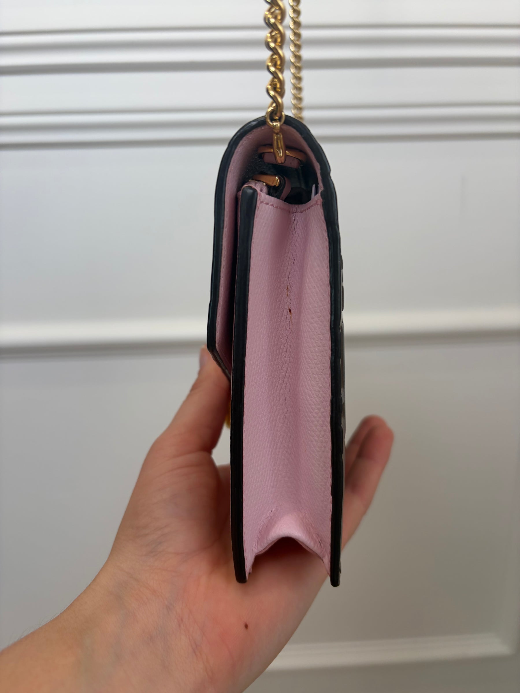 Fendi Pink and Brown Monogram Leather Envelope Wallet on Chain