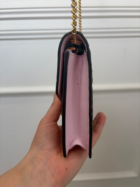 Fendi Pink and Brown Monogram Leather Envelope Wallet on Chain