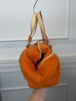 Celine Orange Canvas and Cream Leather Shoulder Bag