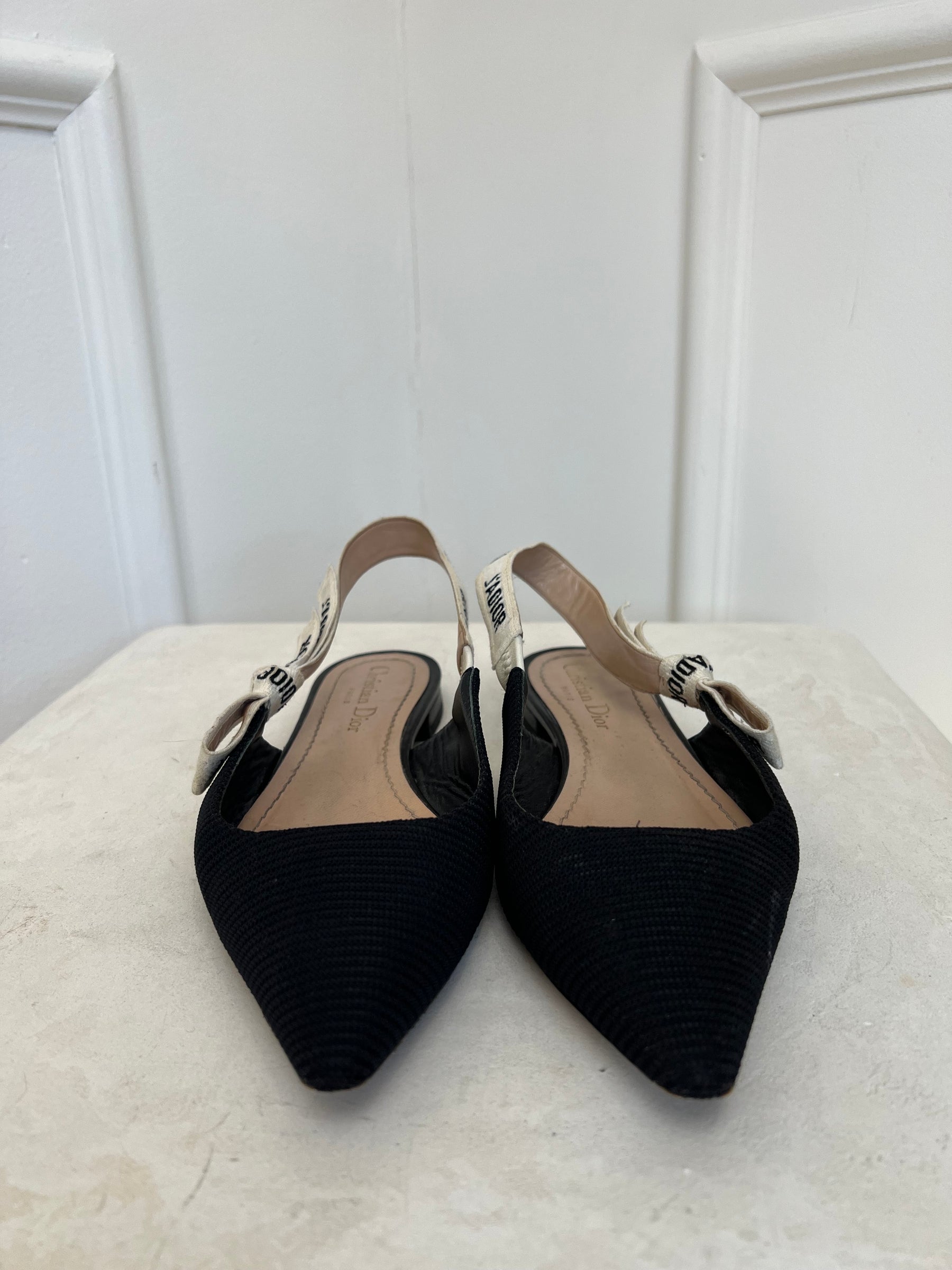 Dior Black Technical Slingback J'adior Flats, 36