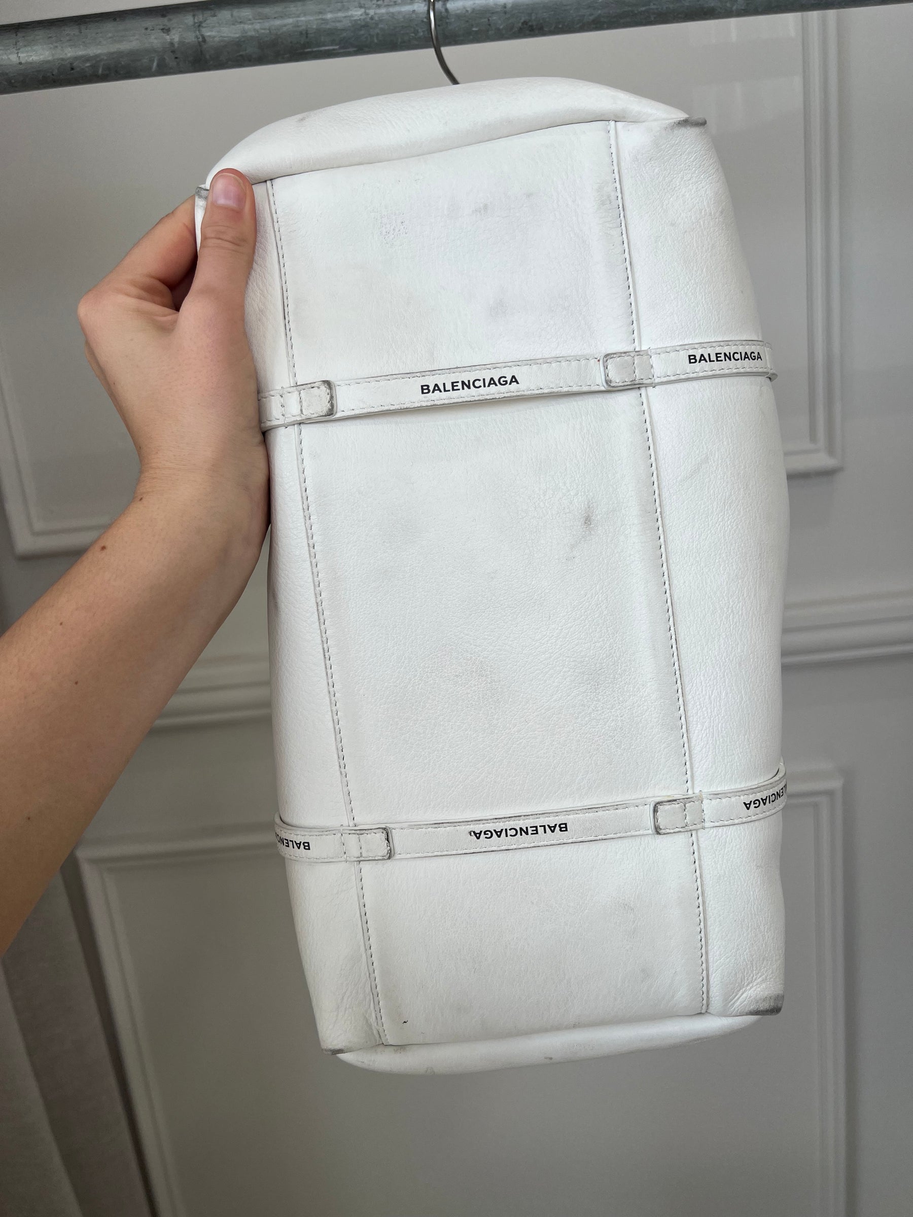 Balenciaga White Leather Logo Strap Tote
