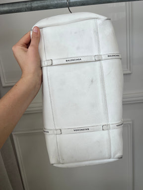 Balenciaga White Leather Logo Strap Tote