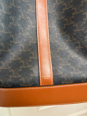 Celine Medium Bucket Bag in Triomphe Canvas and Tan Calfskin