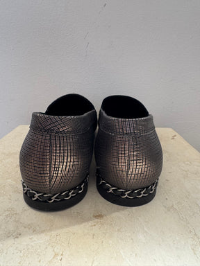 Chanel Dark Bronze Textured Logo Loafer, 39 C