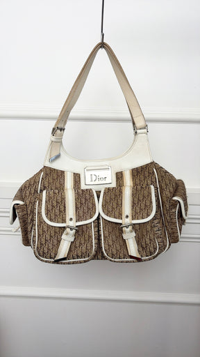 Dior Brown Diorissimo Canvas and White Leather Street Chic Pocket Hobo