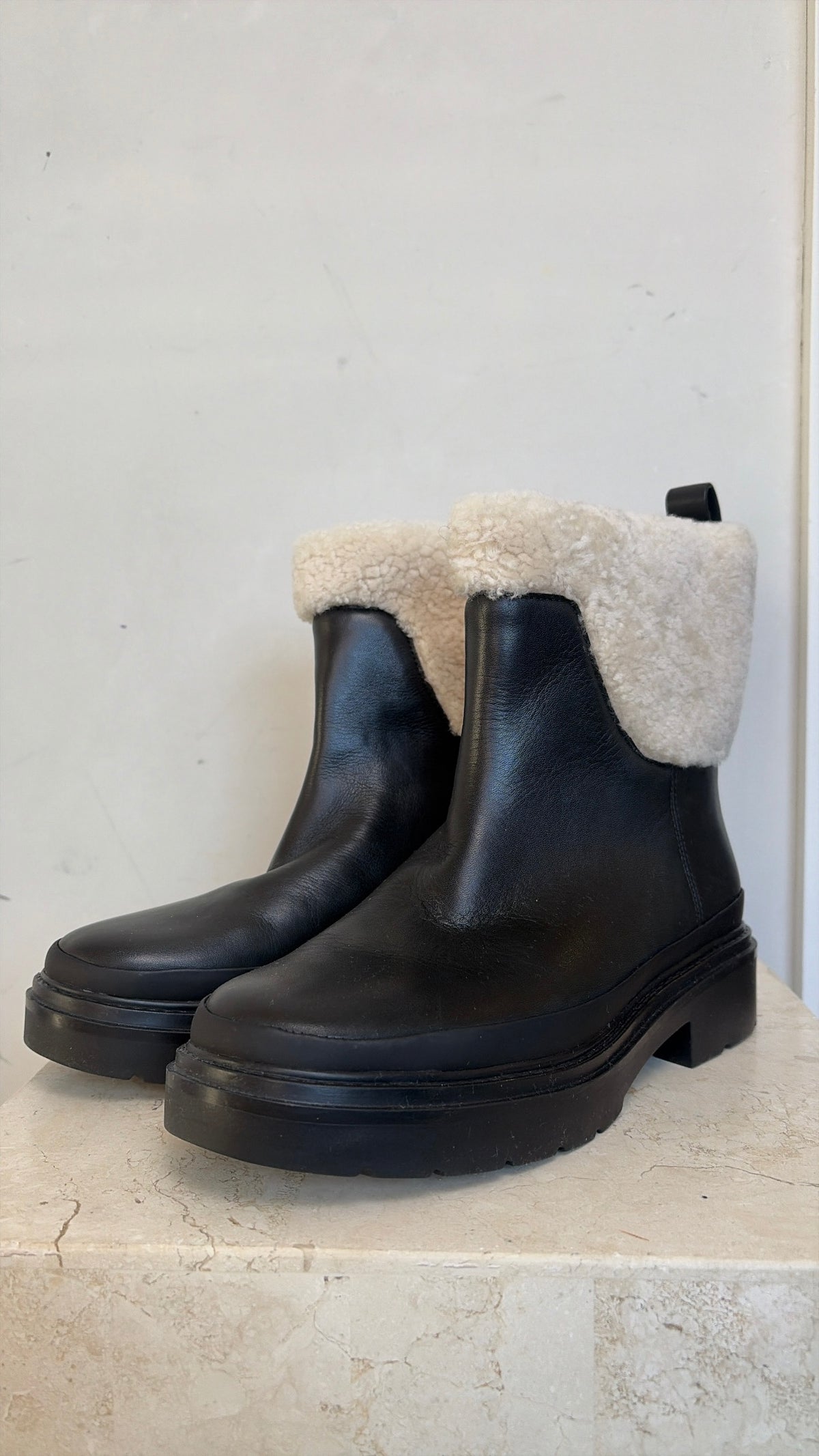 Vince Black Ankle Boots With Wool Trim, 36.5