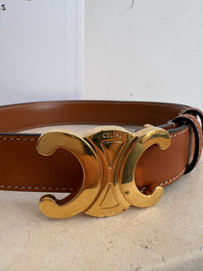 Celine Triomphe Tan Belt Gold HW, 70