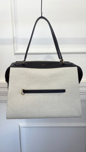 Celine Natural and Black Leather Ring Top Handle Bag