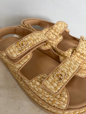 Chanel Raffia Dad Sandals with Pearl Logo, 40 C