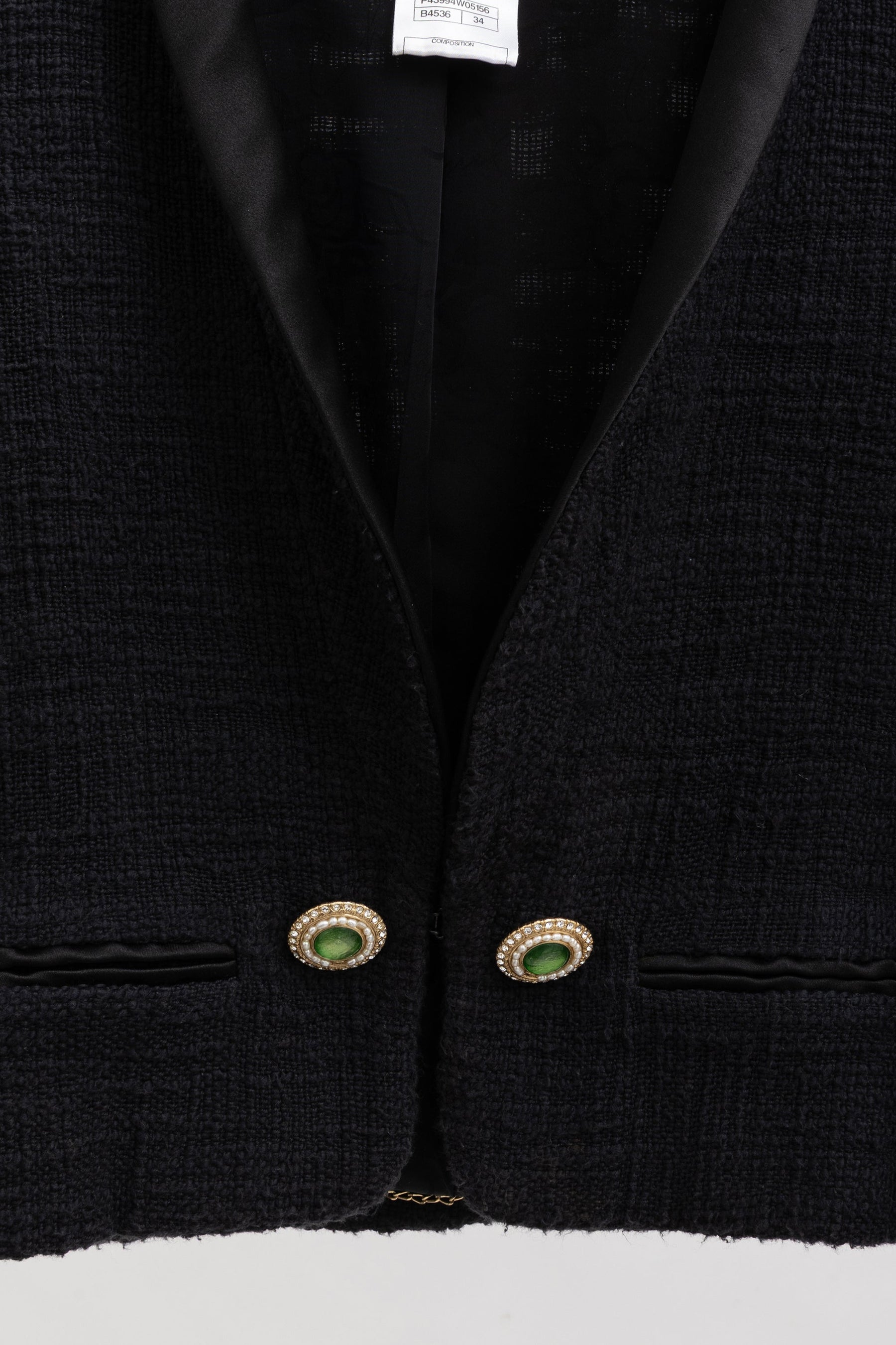 Chanel Black Tweed Paris-Bombay Smoking Jacket, 34 FR