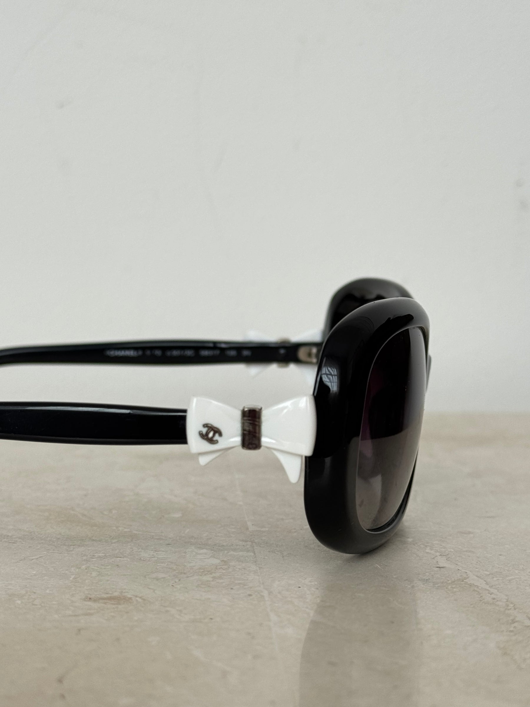 Chanel Black Rectangular Bow Detail Sunglasses
