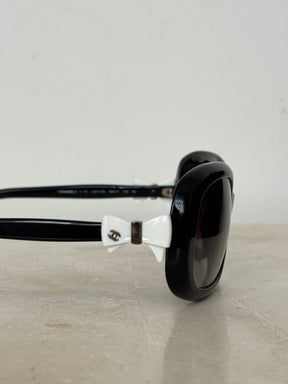 Chanel Black Rectangular Bow Detail Sunglasses