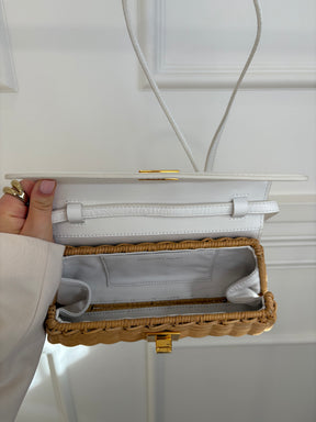 Sparrows Weave The Cross Body Wicker And Leather Clutch In Ivory