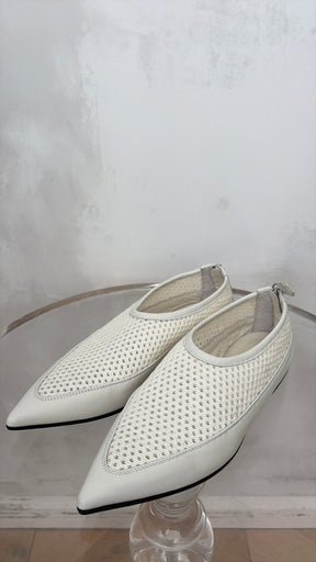 bassike Off White Pointed Toe Mesh Leather Flats, 37